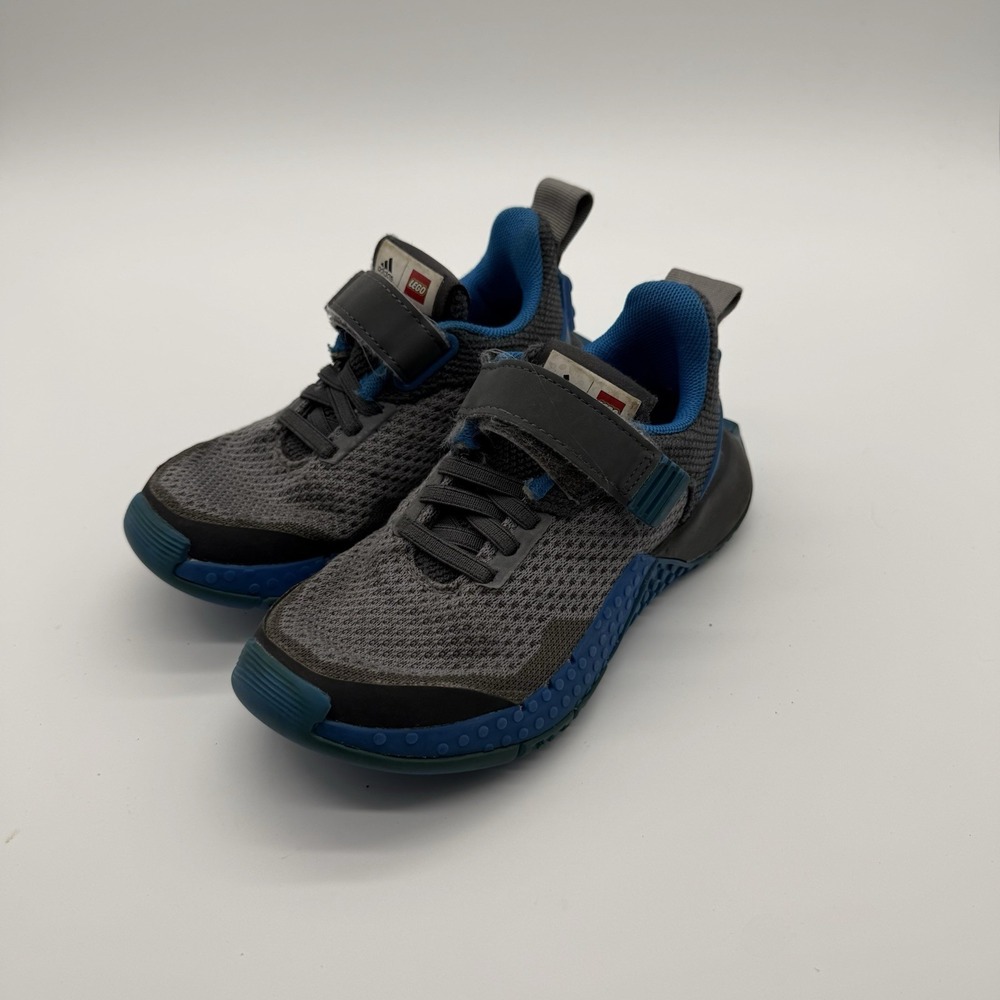 Adidas x LEGO Kids Sneakers size 11K Gray Blue hook and loop Strap Running Shoe